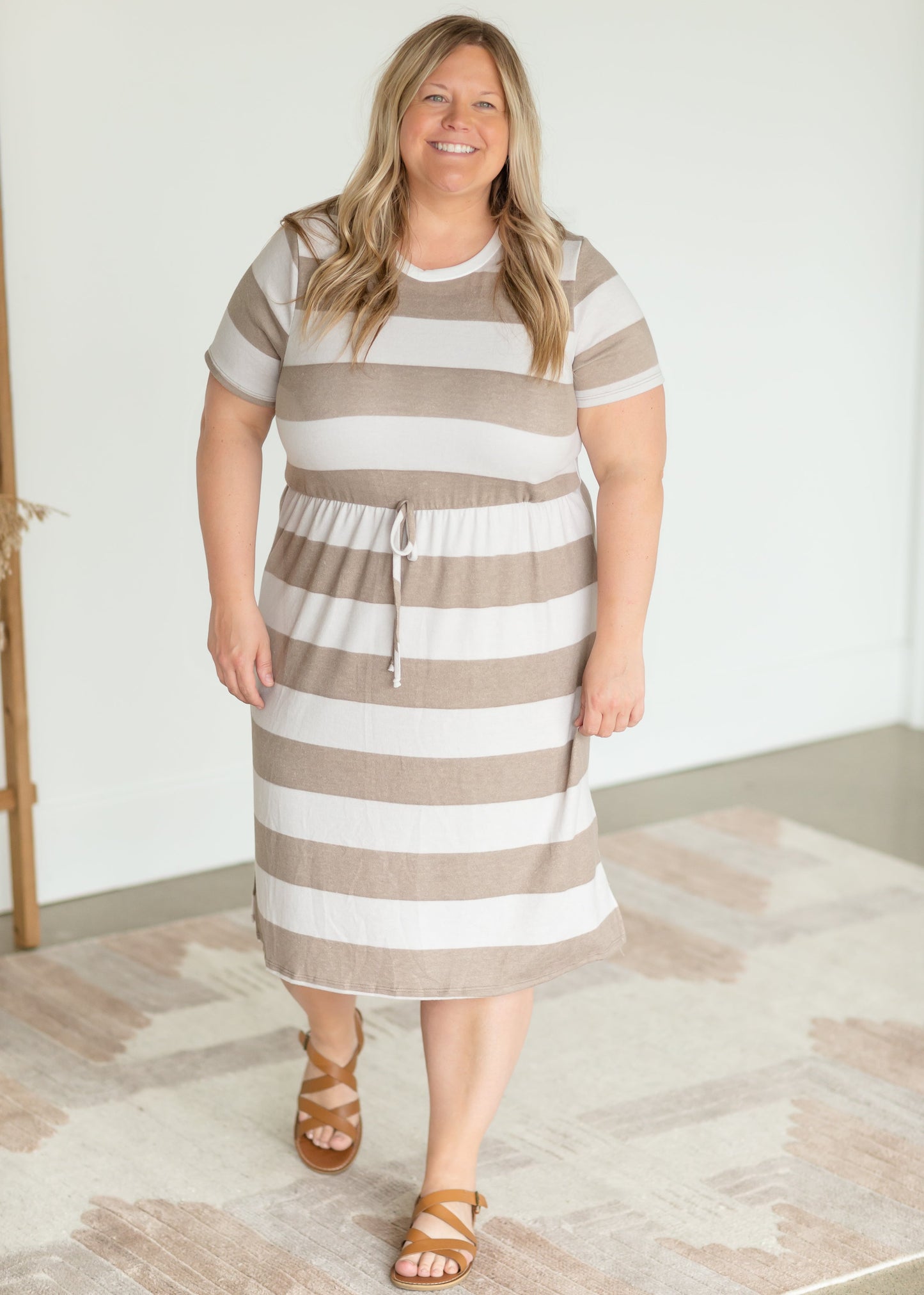 Taupe & Ivory Striped Midi Dress Dresses