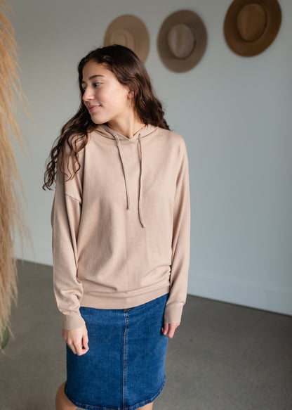 Taupe Long Sleeve Hooded Sweatshirt Tops Staccato