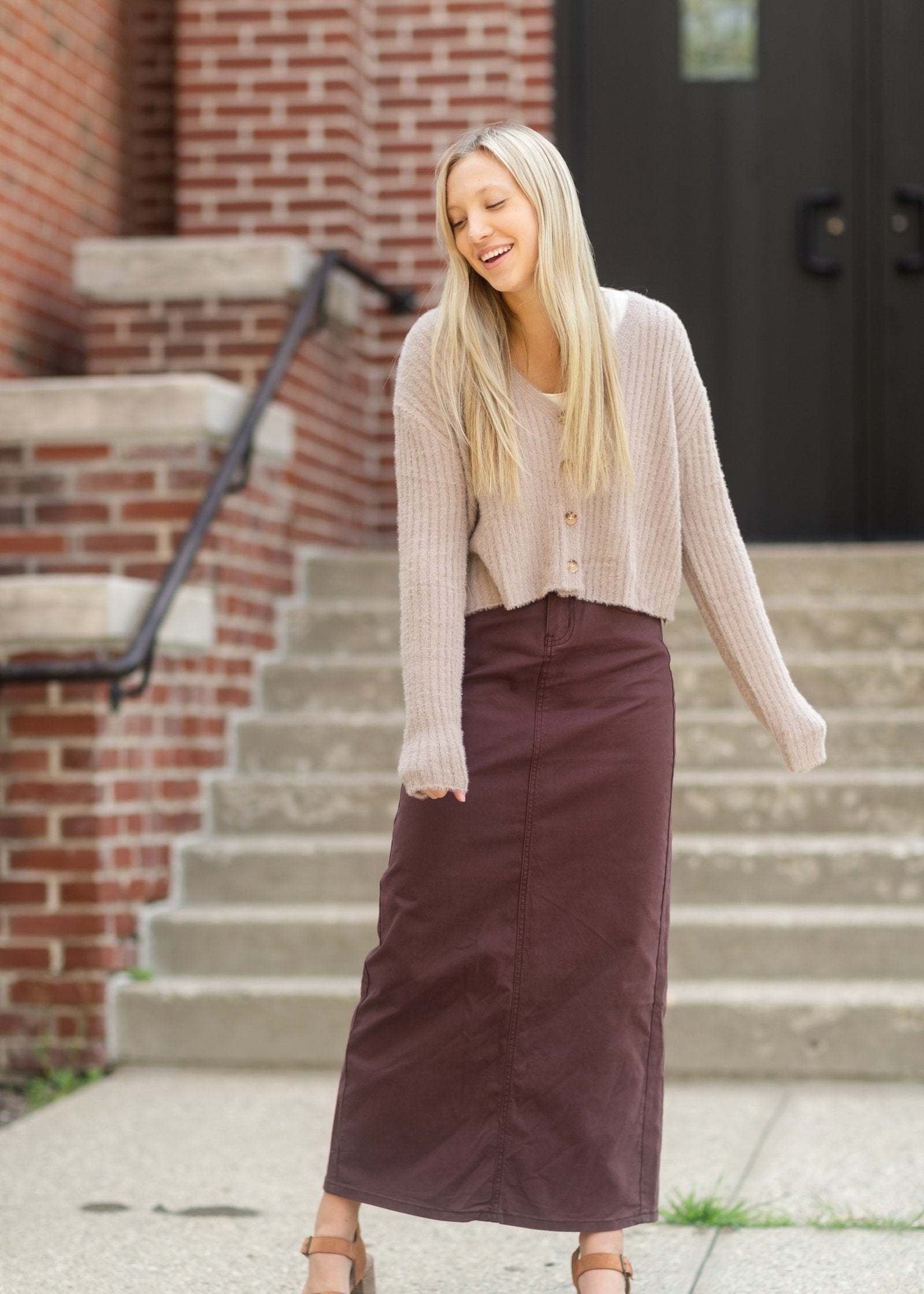 Taupe Solid Casual Knit Cardigan Tops Love Tree