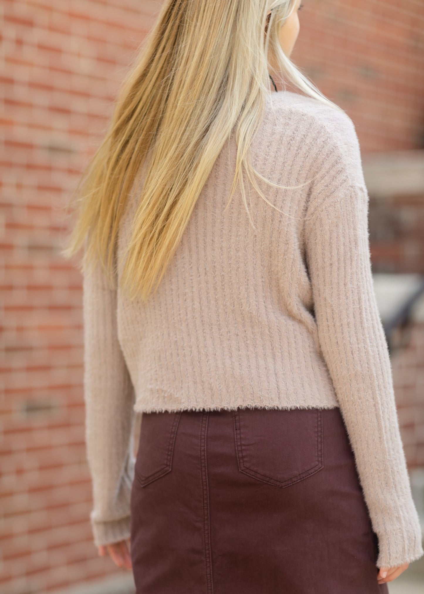 Taupe Solid Casual Knit Cardigan Tops Love Tree