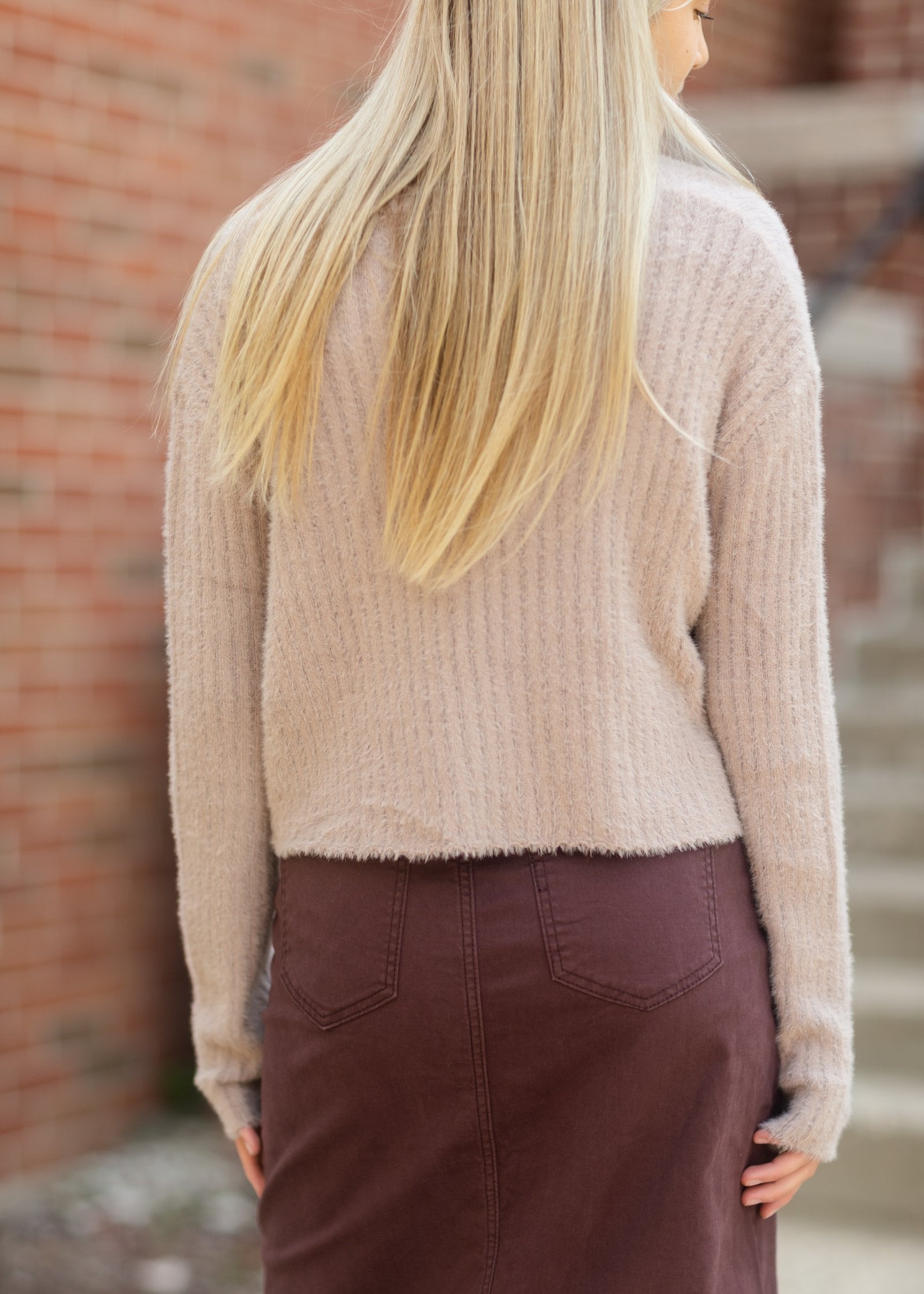 Taupe Solid Casual Knit Cardigan Tops Love Tree