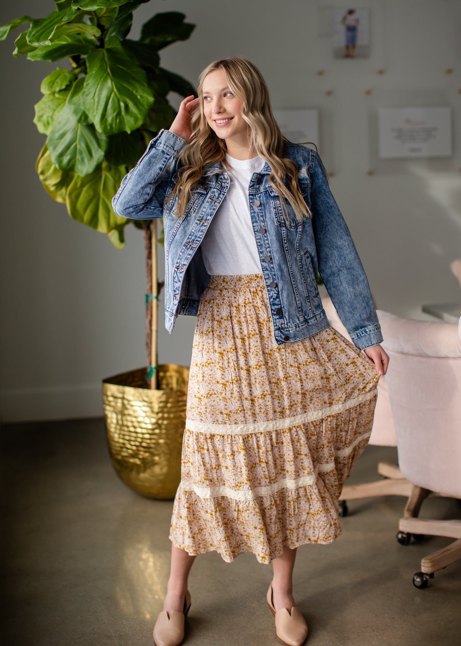 Tiered Midi Skirt with Smocked Waist Skirts Polagram