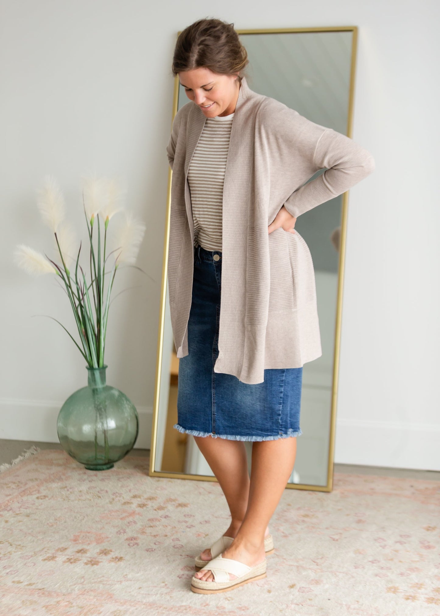 Vented Back Ribbed Long Sleeve Cardigan Shirt Mod Ref