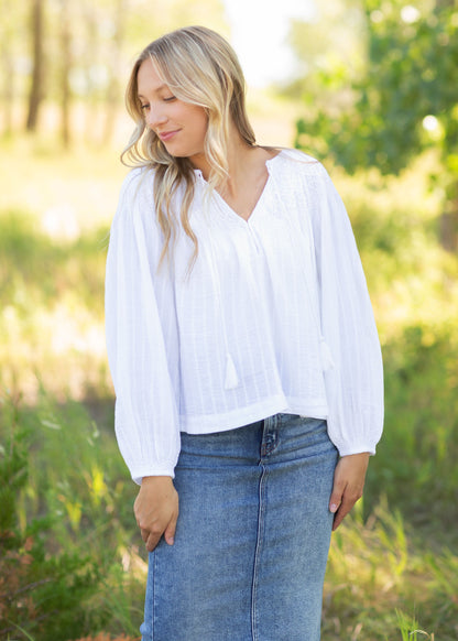 White Balloon Sleeve Top Tops