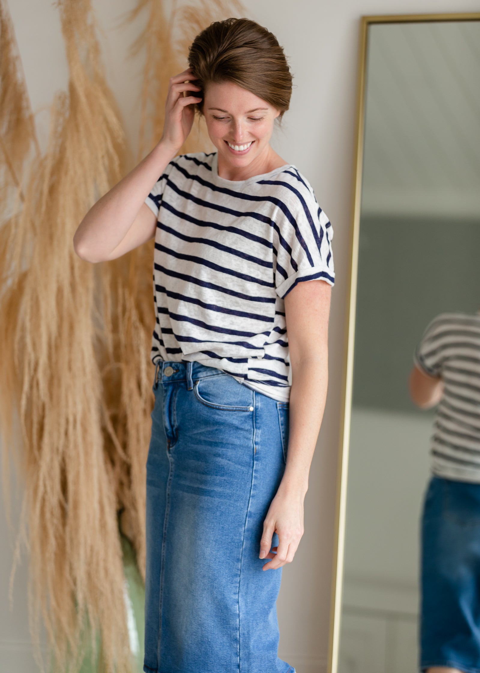 White & Navy Rolled Sleeved Top Shirt Hailey & Co