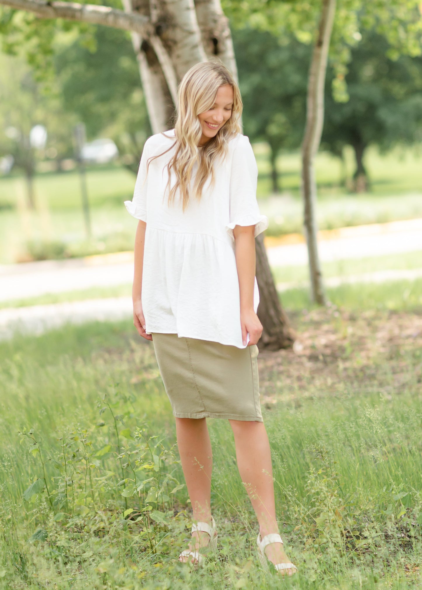 White Ruffle Sleeve Button Up Blouse Tops