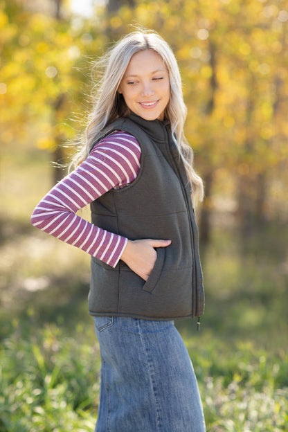 Zip Up Soft Quilted Pocket Vest - FINAL SALE Tops