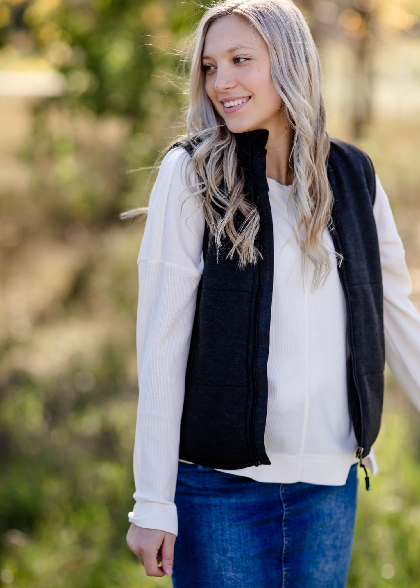 Zip Up Soft Quilted Pocket Vest - FINAL SALE Tops Black / S